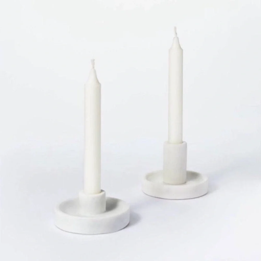SET OF 2 Studio McGee Marble Taper Candle Holders - Picture 2 of 10